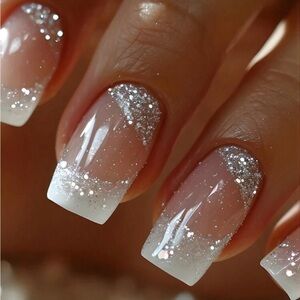 Womens & girls Glitter French Tip Press-On Nails. New